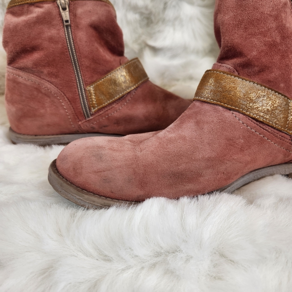 Sundance Suede Zip-Up Gold Buckle Booties - Picture 8 of 16